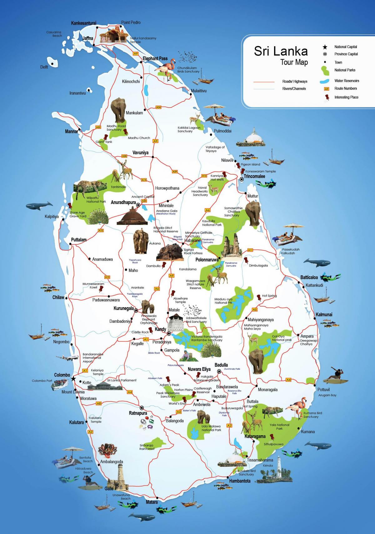 관광 장소에서 Sri Lanka 지도