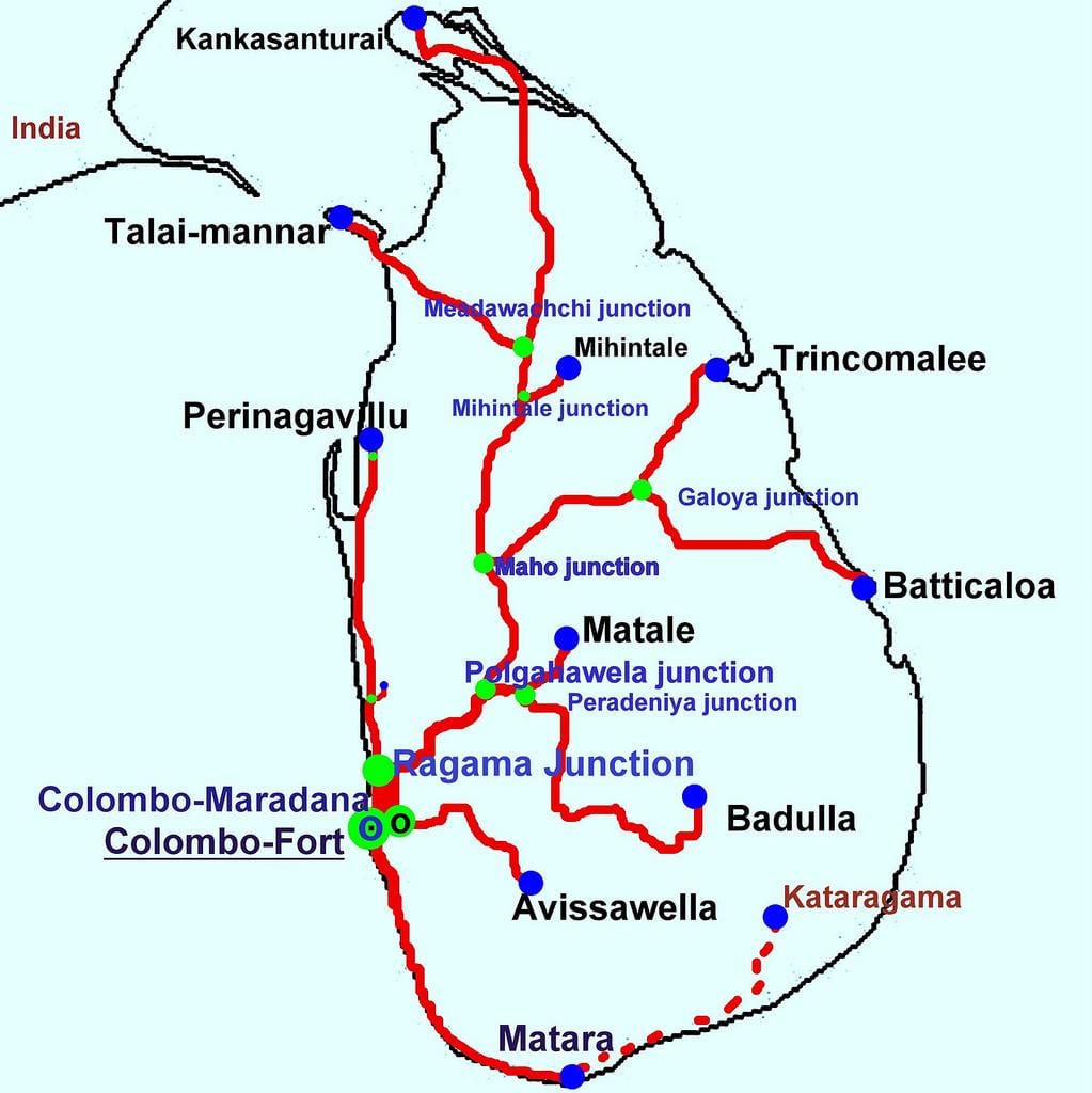 기차 Sri Lanka 지도