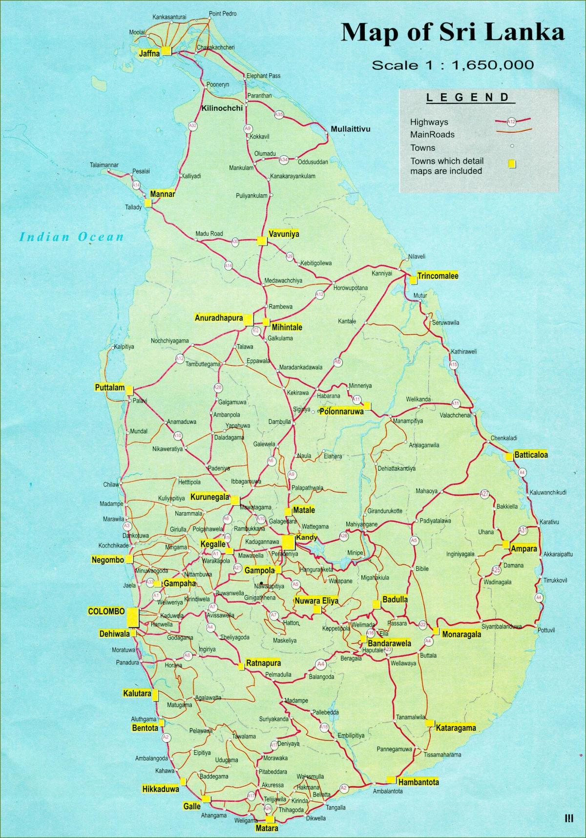 지도 스리랑카의 지도와 거리